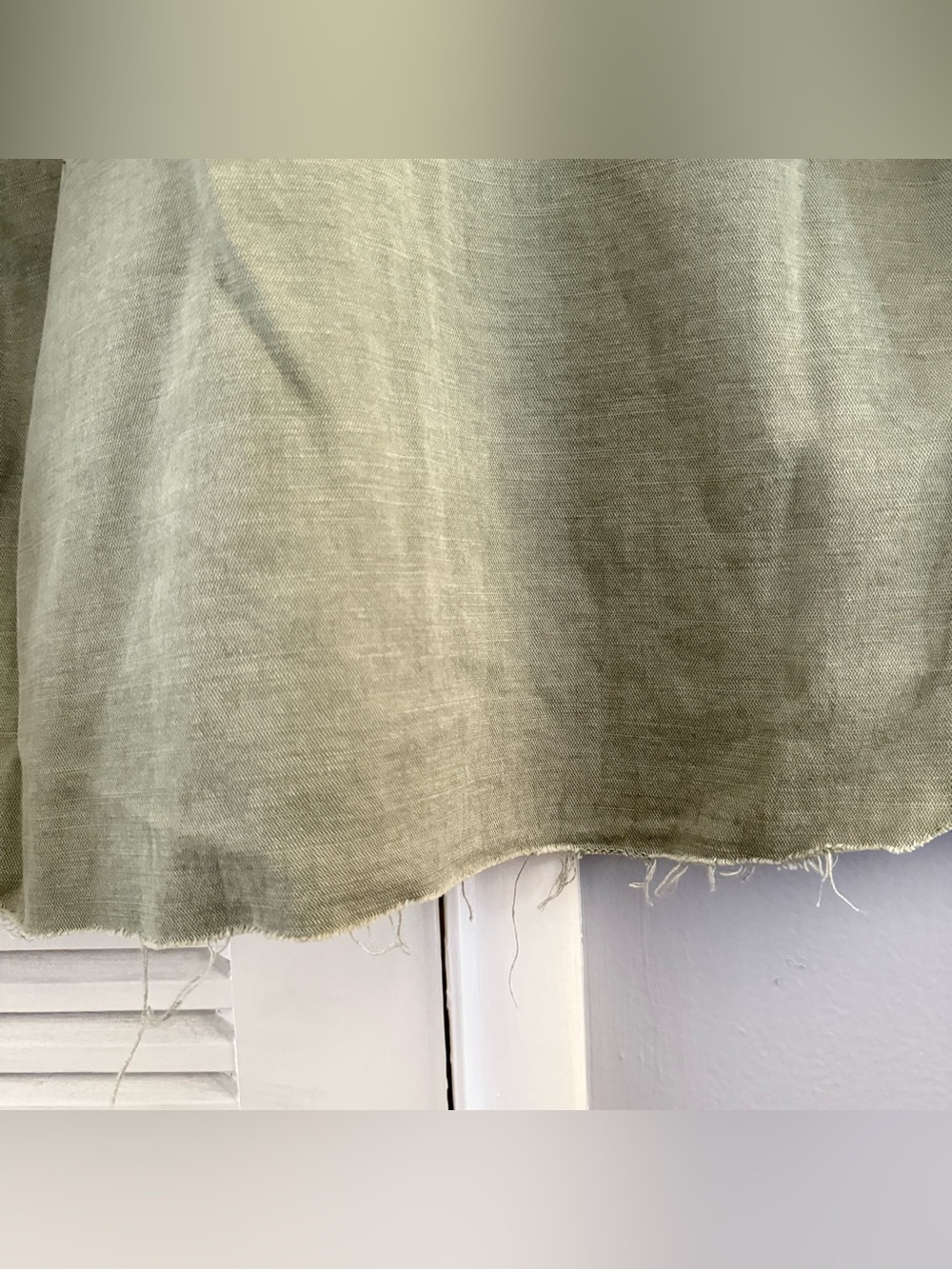 AMO Olive Green  Cropped Oversized Style Cotton Linen Button-Up Shirt - Picture 9 of 12